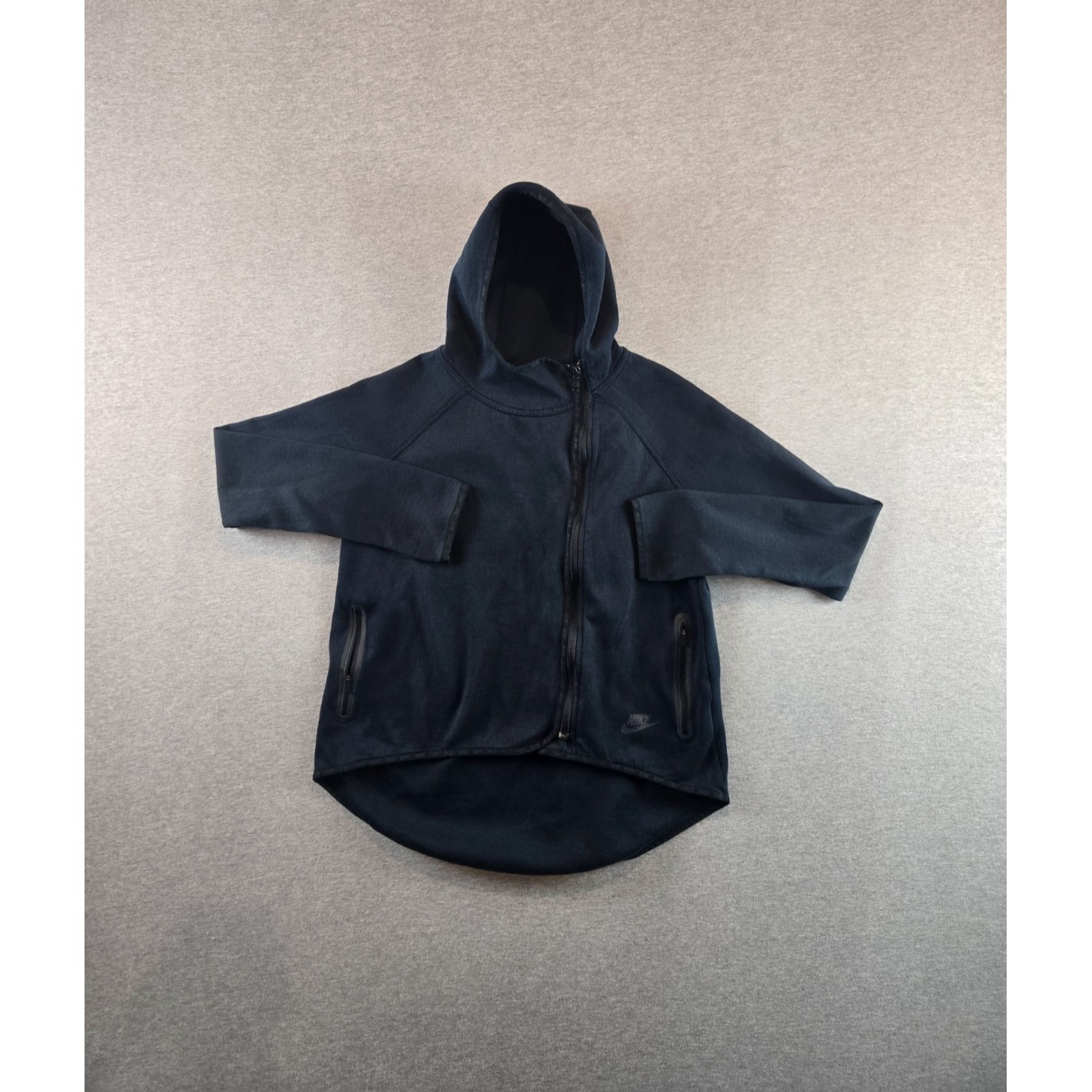 Nike Tech Hoodie Women Small Black Full Zip Asymmetric Jacket Sweatshirt Drill